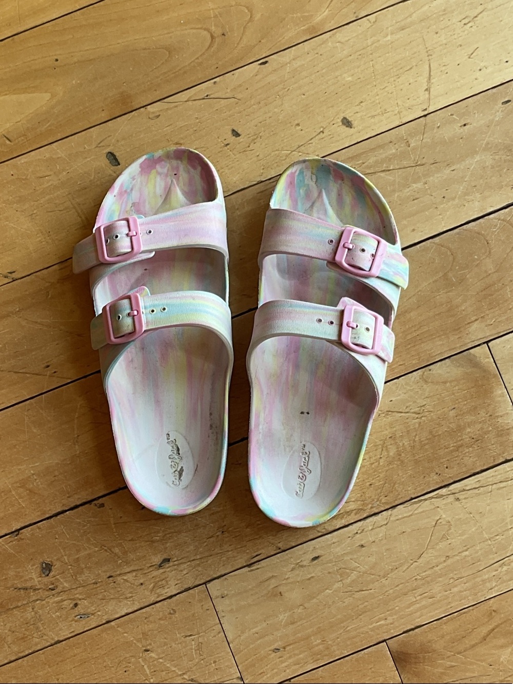 Kids' Pastel Tie-Dye Double-Buckle Slide Sandals - Pink